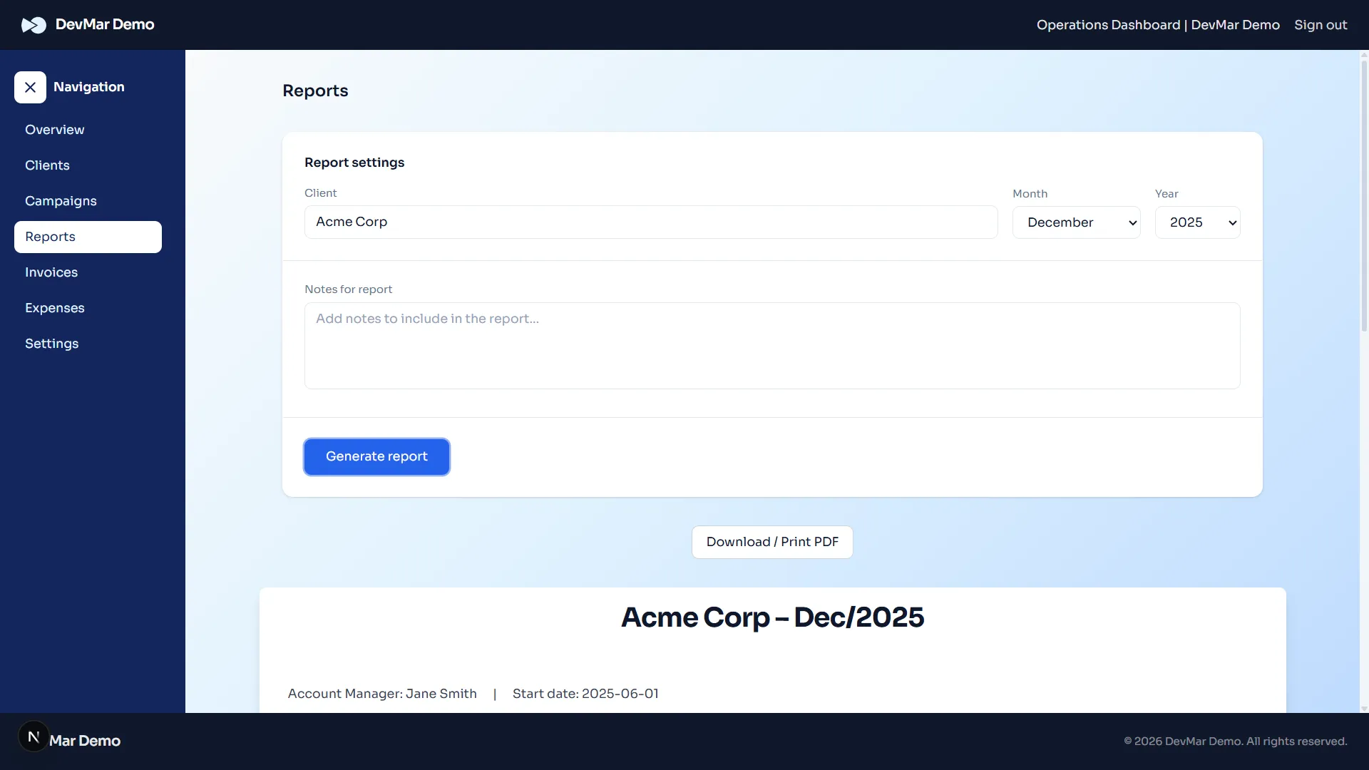 One-click report generator